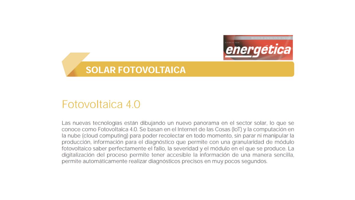 La revista Energética 21 habla sobre la Fotovoltaica 4.0